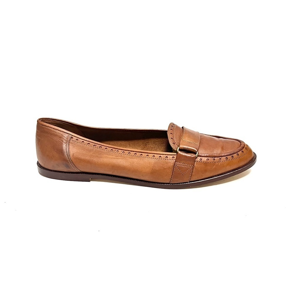 Vintage 1980s tan leather women's brogue slip on loafers - Picture 2 of 8